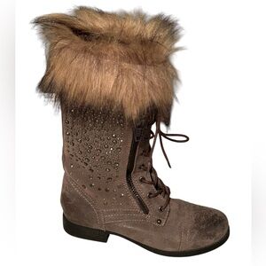 NWT Ganz Faux Fur Boot Cuffs Brown Gold Metallic Knit